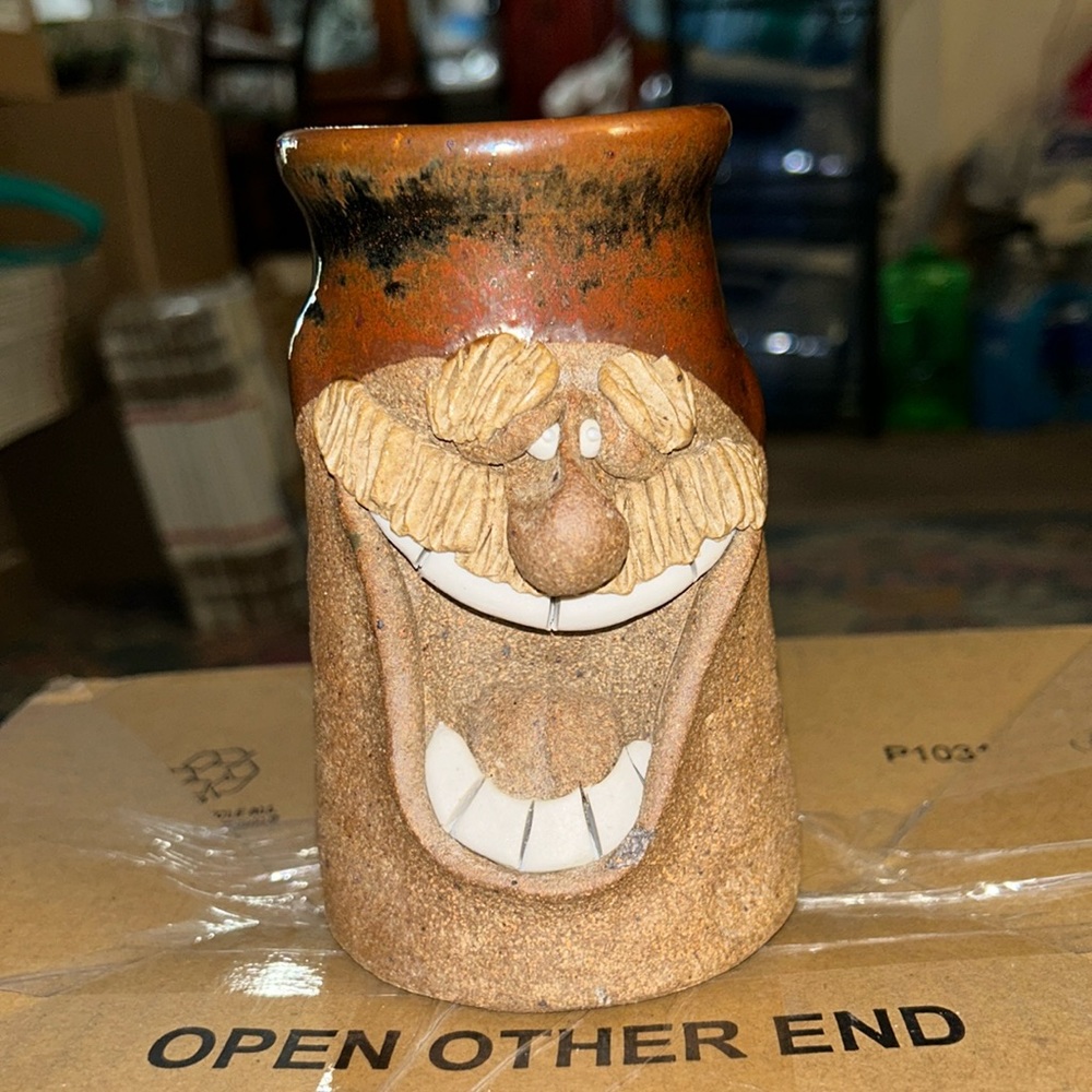 Vintage Funny Face/Goofy Art Pottery Clay Coffee/Tea/Beer/Mug - Picture 1 of 8
